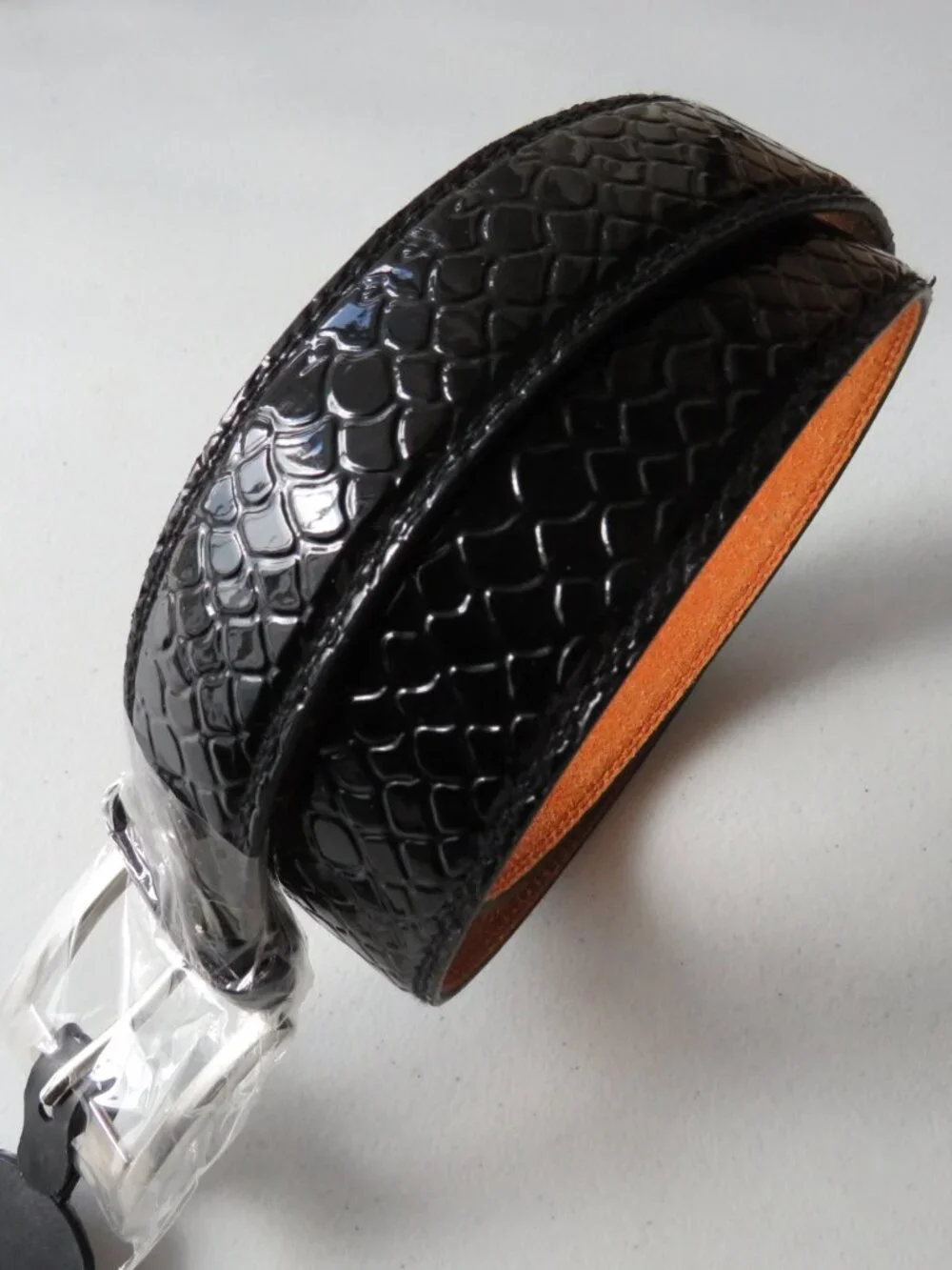 Faux Snakeskin Imitation Leather Dress Black Belt Unisex Men’s Women’s Textured